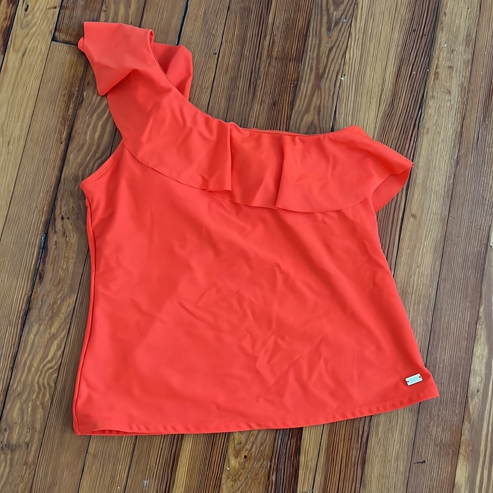 Women's One-Shoulder Ruffle Swim Set - Orange - Picture 2 of 6